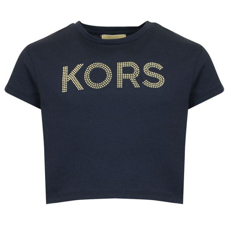 商品Michael Kors|Navy Short Sleeve Studded Logo Cropped T Shirt,价格¥171,第1张图片