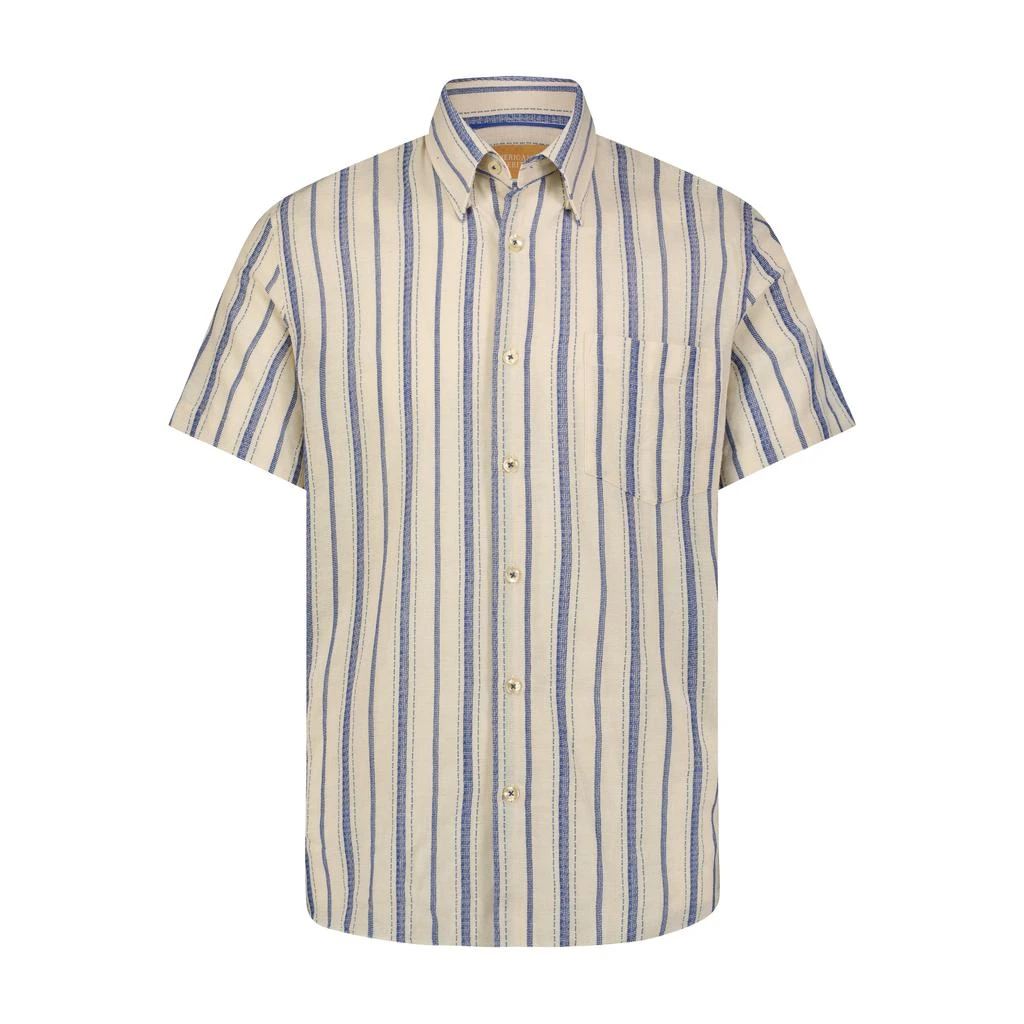 商品American Heritage|Denim Blue with Beige Striped Short Sleeve Shirt,价格¥772,第1张图片