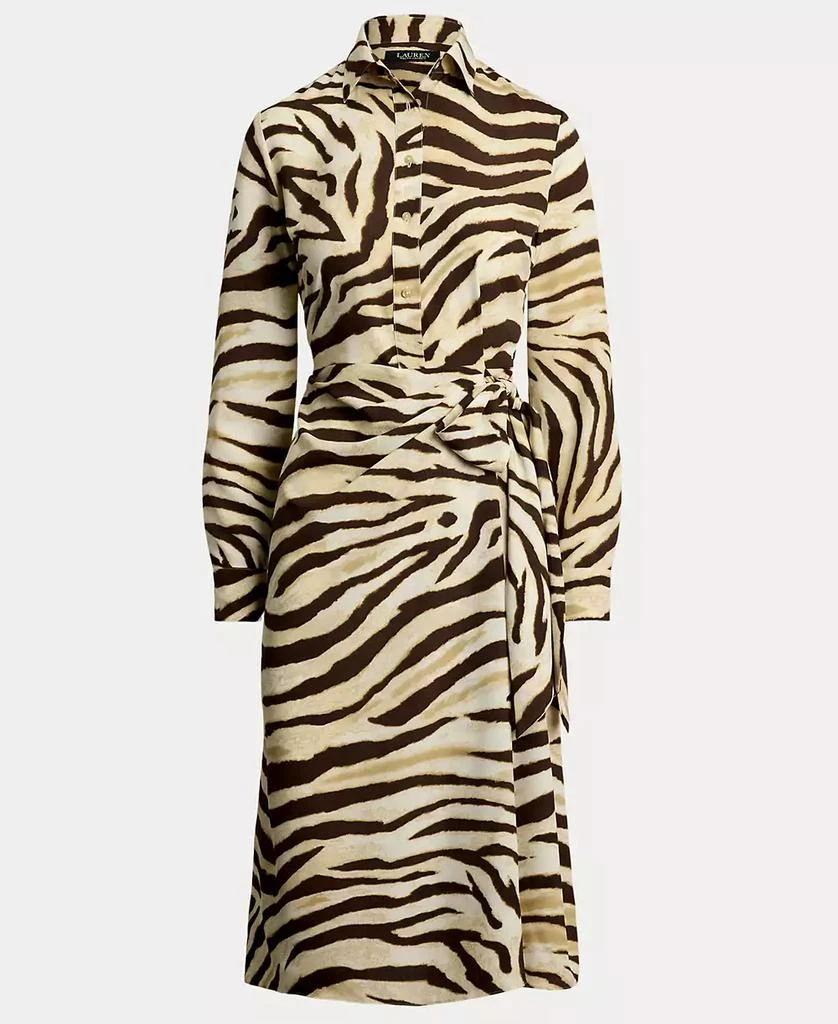 商品Ralph Lauren|Women's Zebra-Print Tie-Front Crepe Shirtdress, 0P-22W,价格¥478,第5张图片详细描述