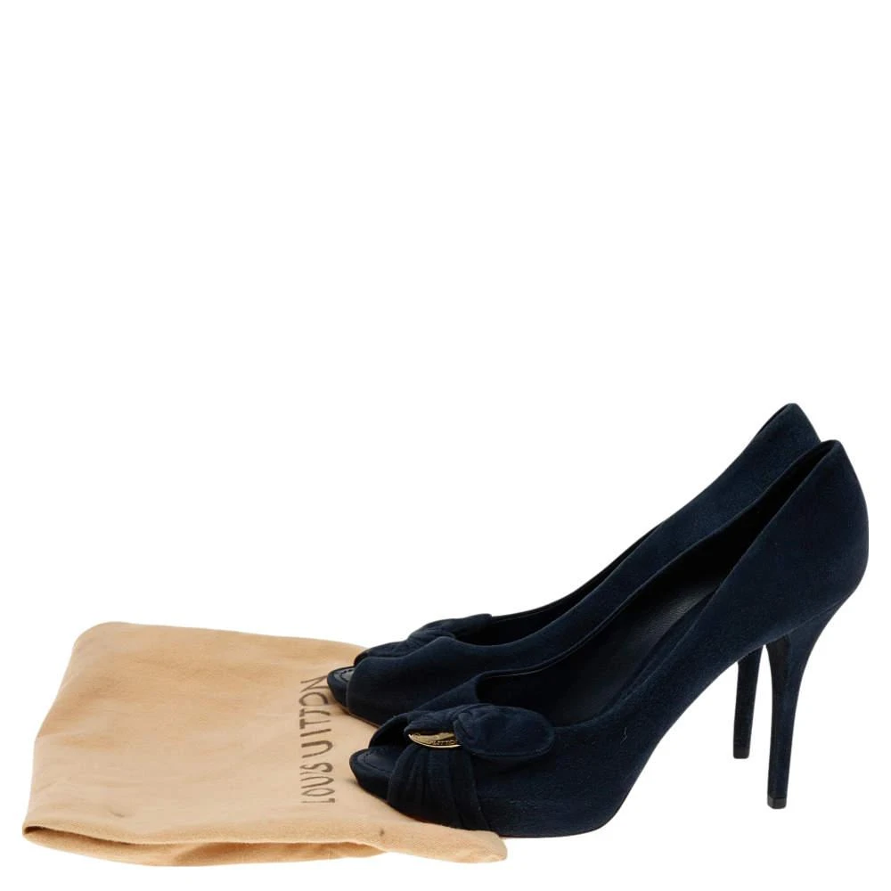 Louis Vuitton Navy Blue Suede Catania Peep Toe Platform Pumps Size 40 商品