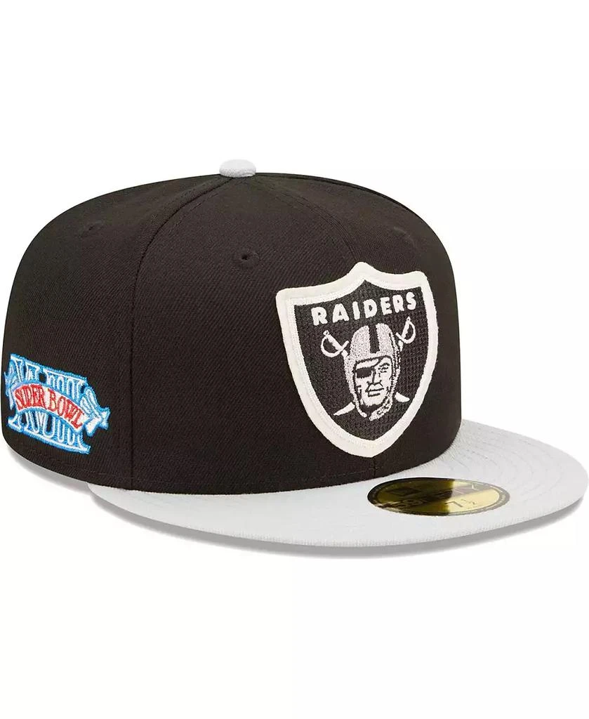 商品New Era|Men's Black, Silver Las Vegas Raiders Super Bowl XVIII Letterman 59FIFTY Fitted Hat,价格¥348,第1张图片