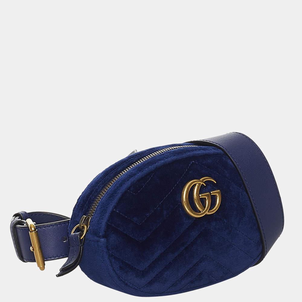 商品[二手商品] Gucci|Gucci Blue GG Marmont Matelasse Velvet Belt Bag,价格¥6412,第4张图片详细描述