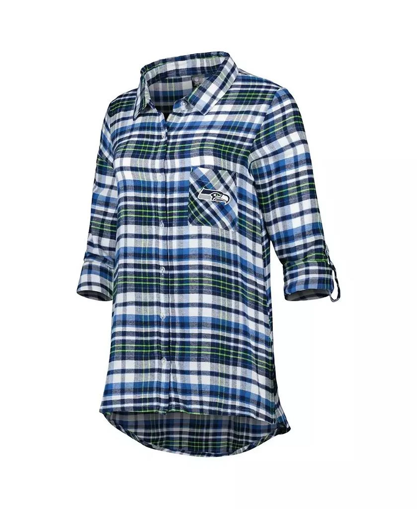 商品Concepts Sport|Women's College Navy, Neon Green Seattle Seahawks Mainstay Flannel Full-Button Long Sleeve Nightshirt,价格¥411,第2张图片详细描述