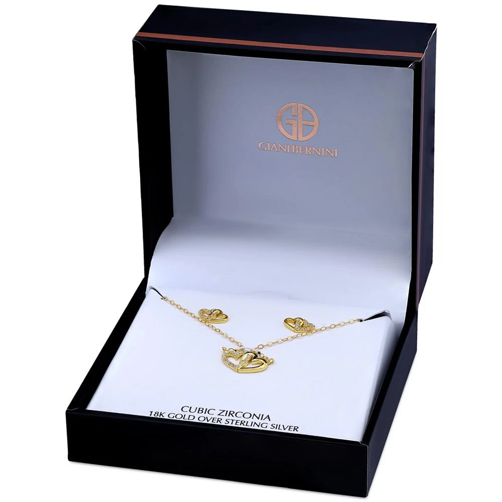 商品Giani Bernini|2-Pc. Set Cubic Zirconia Double Heart Pendant Necklace & Matching Stud Earrings in 18k Gold-Plated Sterling Silver, Created for Macy's,价格¥744,第3张图片详细描述