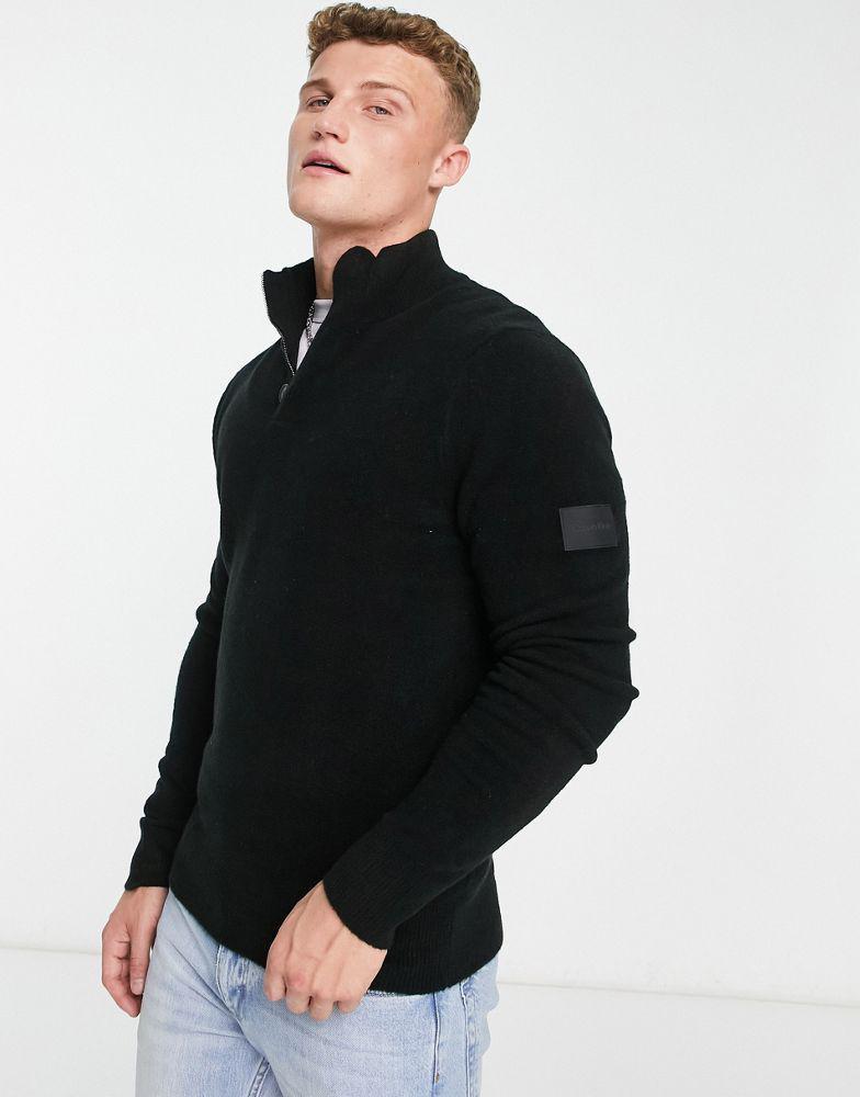 商品Calvin Klein|Calvin Klein half button and zip neck knit jumper in black,价格¥1324,第1张图片