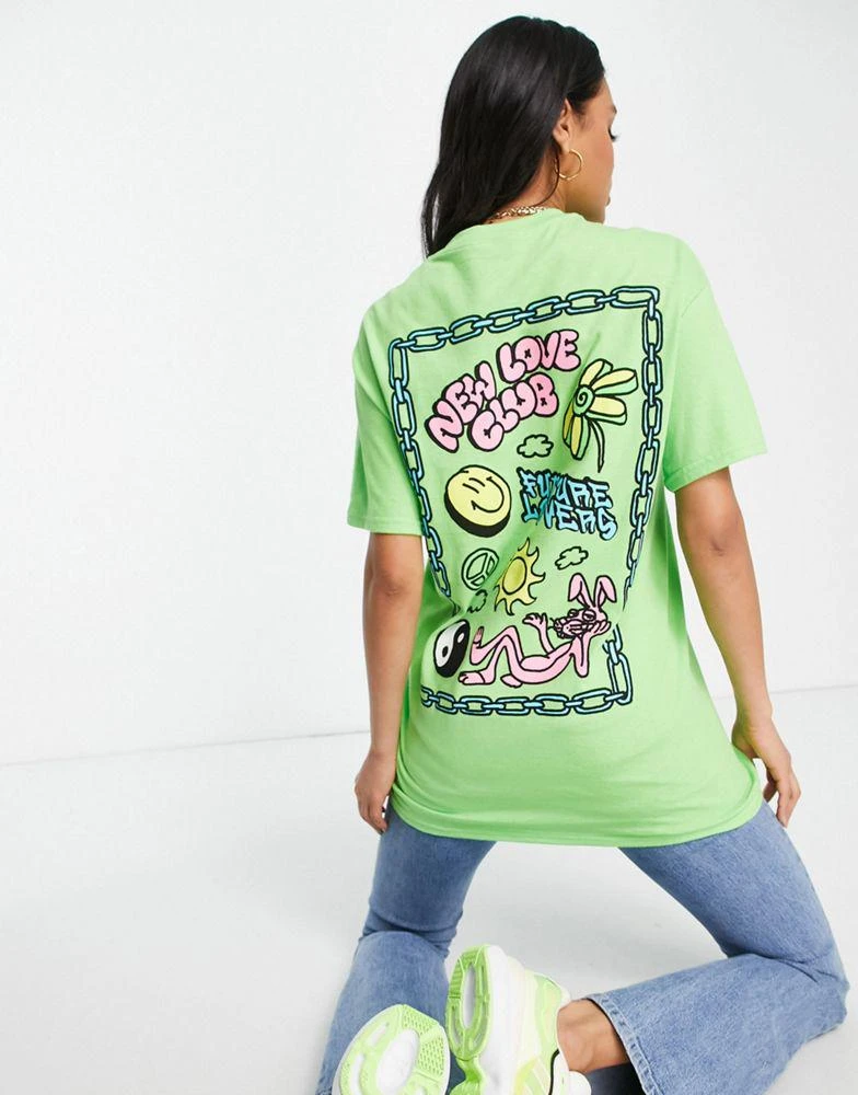 商品New Love Club|New Love Club oversized t-shirt with back graphic in lime green,价格¥109,第1张图片