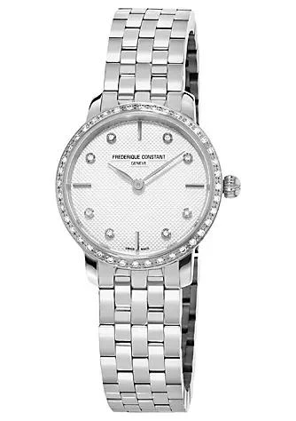 商品Frederique Constant|Swiss Women's Slimline Diamond Silver-tone Stainless Steel Bracelet Watch,价格¥17192,第1张图片