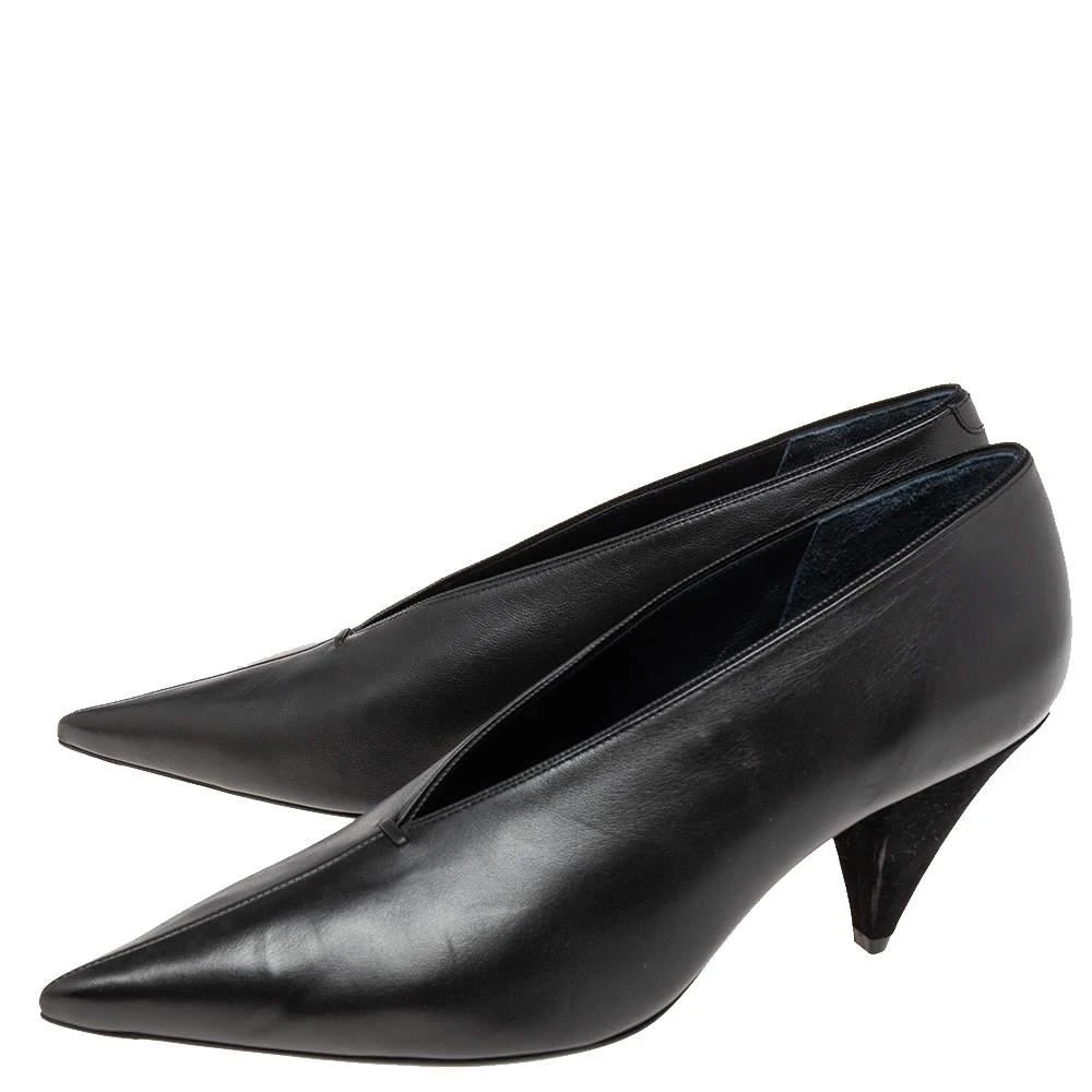 商品Celine|Celine Black Leather V Neck Pointed-Toe Pumps Size 38.5 ,价格¥2687,第4张图片详细描述