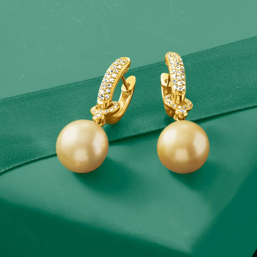 Ross-Simons 12-13mm Golden Cultured South Sea Pearl and . Diamond Hoop Drop Earrings in 18kt Yellow Gold 商品