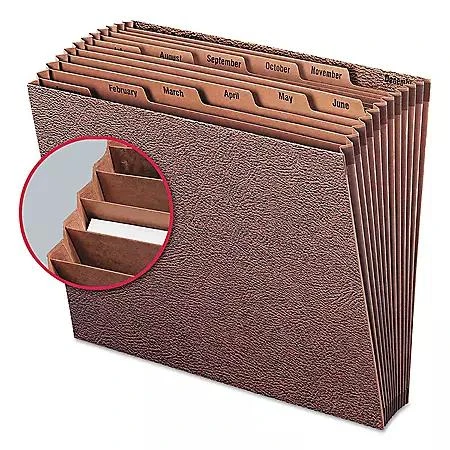 商品Smead|Smead 12 Pocket Jan-Dec TUFF Accordion Expansion File, Open Top, Letter, Redrope,价格¥122,第3张图片详细描述