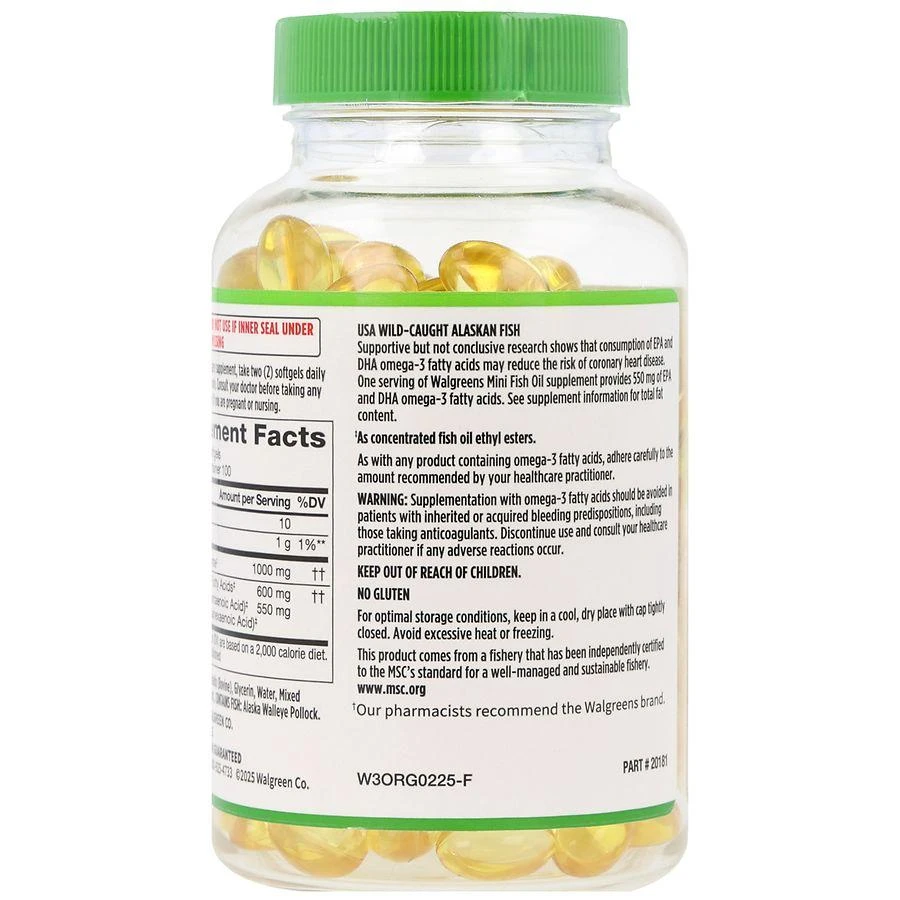 商品Walgreens|Mini Fish Oil 1000 mg Softgels,价格¥169,第3张图片详细描述