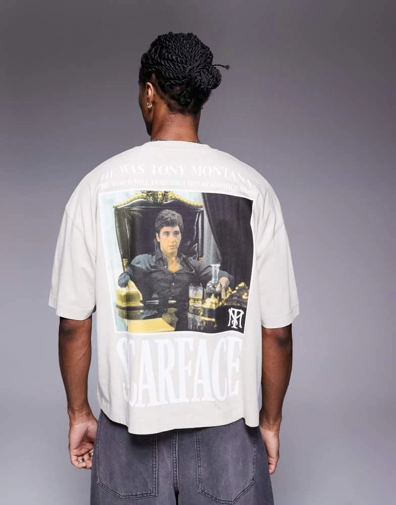 商品ASOS|ASOS DESIGN unisex oversized license t-shirt with Scarface prints in washed beige,价格¥247,第2张图片详细描述
