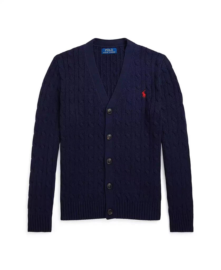 商品Ralph Lauren|Big Boys Cable-Knit Cotton V-Neck Cardigan Sweater,价格¥356,第1张图片