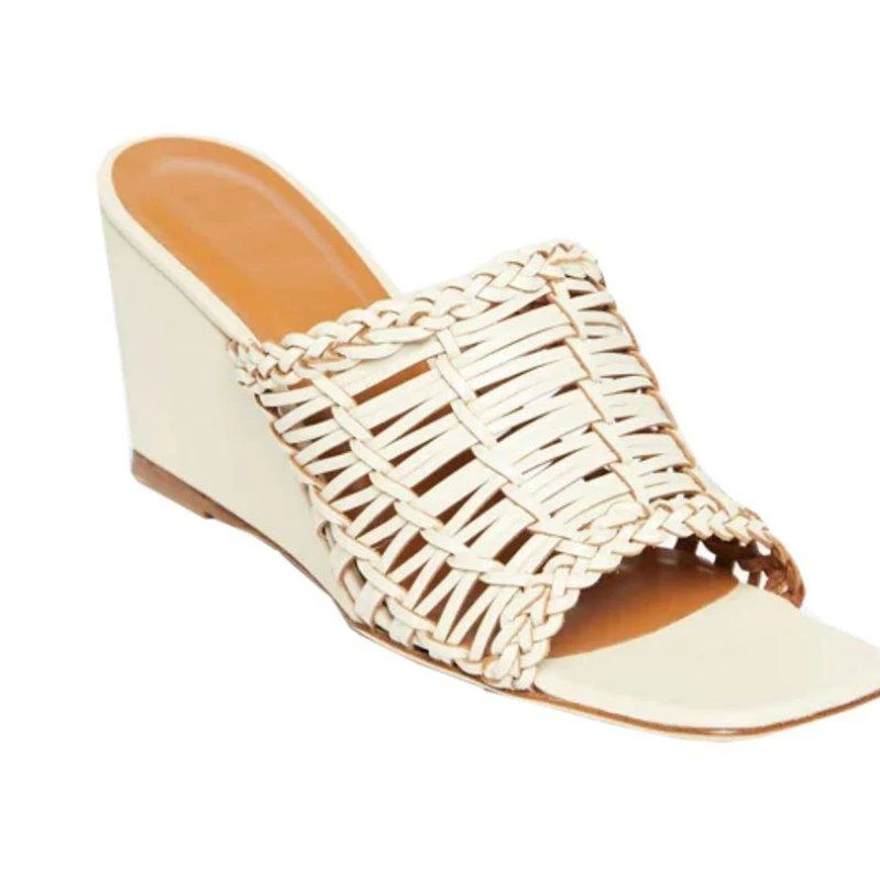 商品Staud|Women Blair Woven Wedge Slide Leather Sandals Cream,价格¥2655,第1张图片