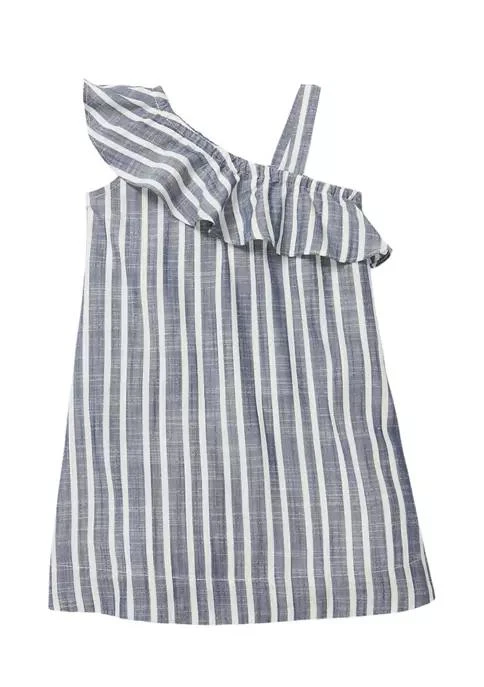 商品Sandra Darren|Darren Toddler Girls One Shoulder Linen Striped Dress,价格¥94,第1张图片