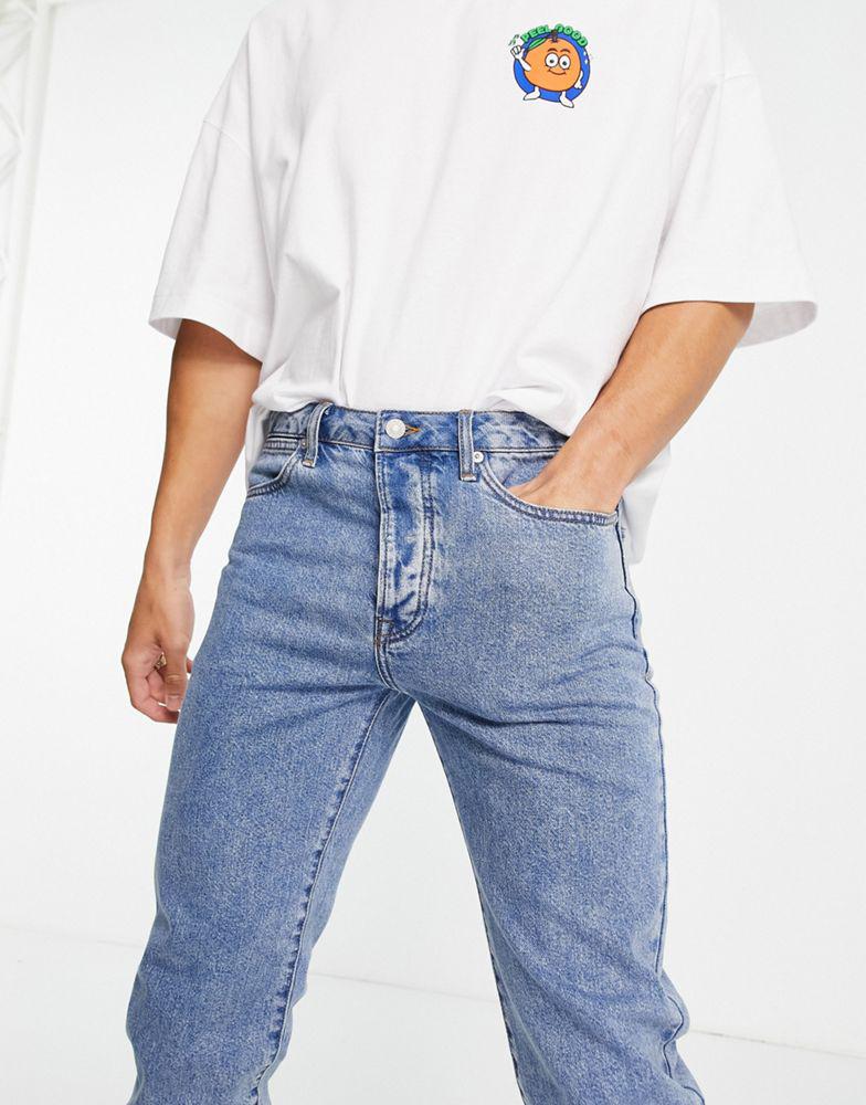 Topman straight jeans in mid wash blue商品第4张图片规格展示