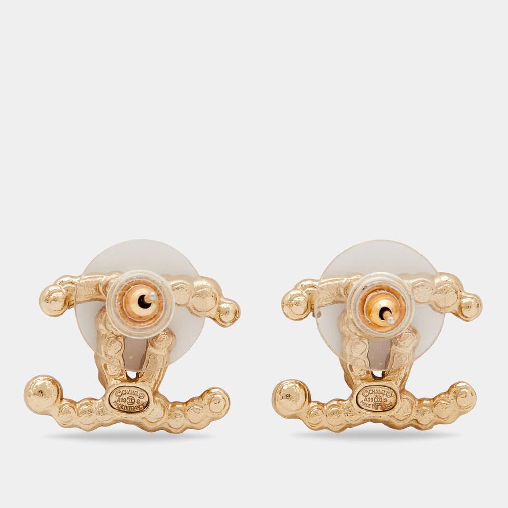 Chanel Gold Tone Crystal CC Chain Stud Earrings商品第3张图片规格展示