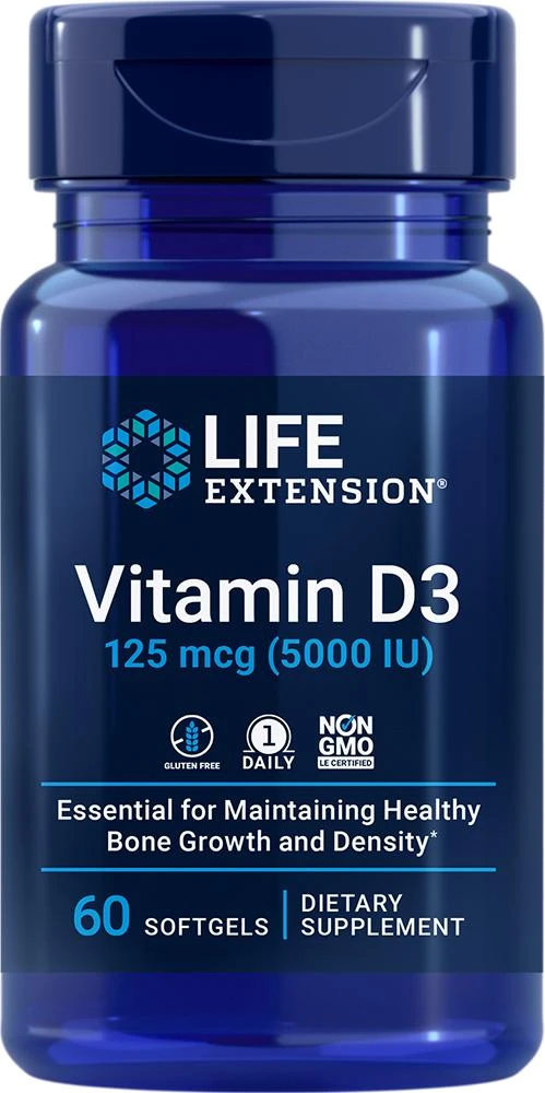 商品Life Extension|Life Extension Vitamin D3, 5000 IU, 60 softgels - 125 mcg (125 mcg (5000 IU), 60 softgels),价格¥61,第1张图片