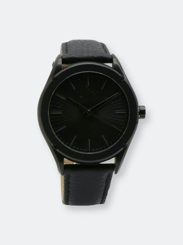 商品Armani Exchange|Armani Exchange Men's Fitz AX2805 Black Leather Japanese Quartz Dress Watch ONE SIZE,价格¥912,第1张图片