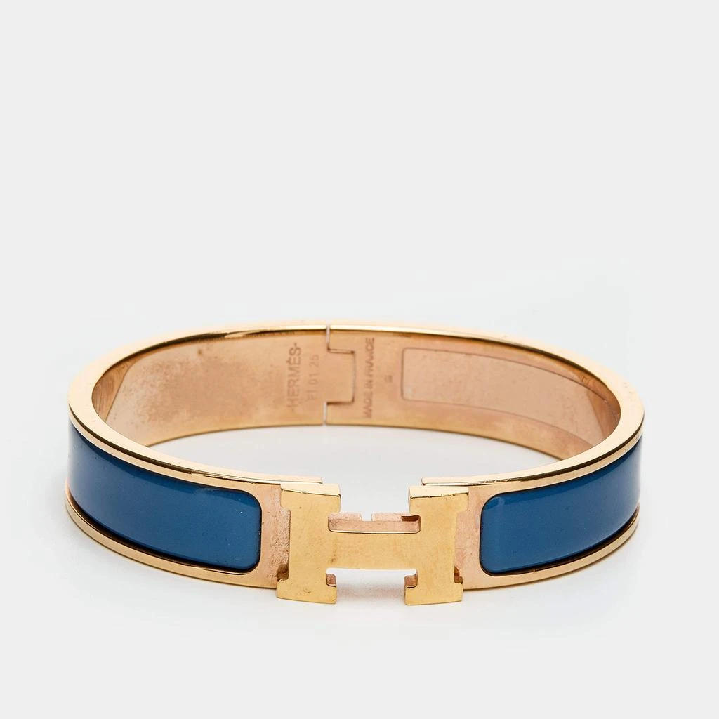 商品[二手商品] Hermes|Hermès Clic H Blue Enamel Rose Gold Plated Narrow Bracelet,价格¥3249,第1张图片