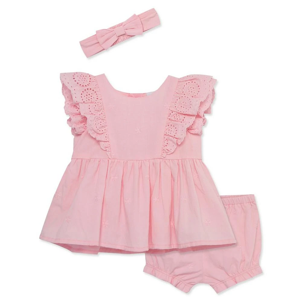 商品Little Me|Baby Girls Pink Eyelet Sunsuit with Headband,价格¥142,第1张图片