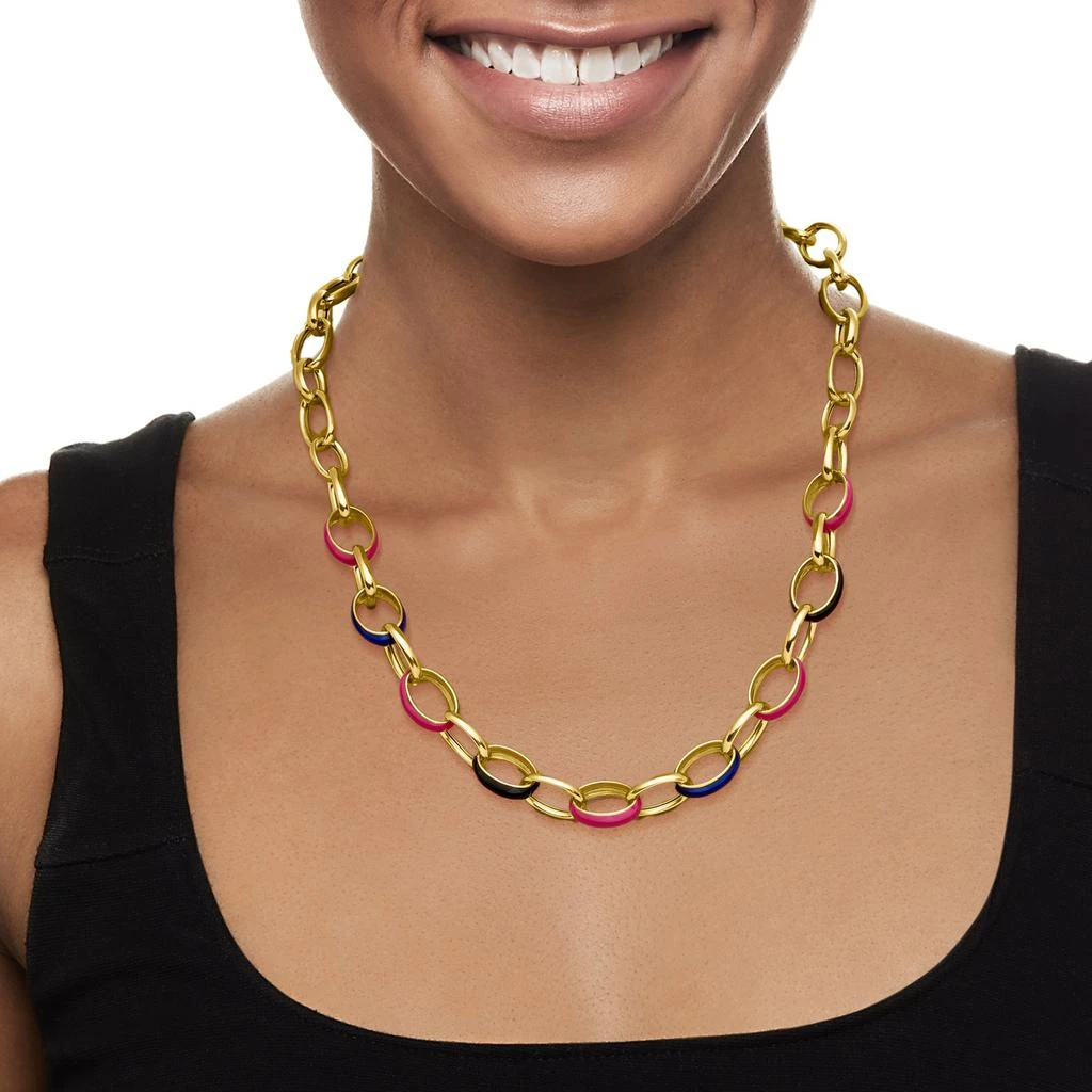 商品Ross-Simons|Ross-Simons Italian Multicolored Enamel Cable-Link Necklace in 18kt Gold Over Sterling,价格¥2059,第2张图片详细描述