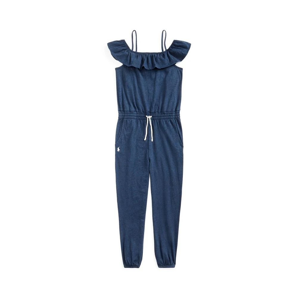 商品Ralph Lauren|Big Girls Ruffled Slub Jersey Sleeveless Jumpsuit,价格¥207,第1张图片