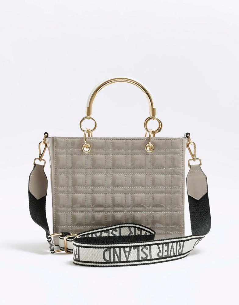 商品River Island|River Island Quilted corsage tote bag in grey - light,价格¥438,第4张图片详细描述