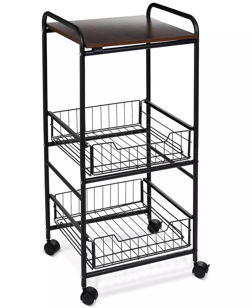 3-Tier Slim Rolling Cart with Metal Basket Drawers 商品