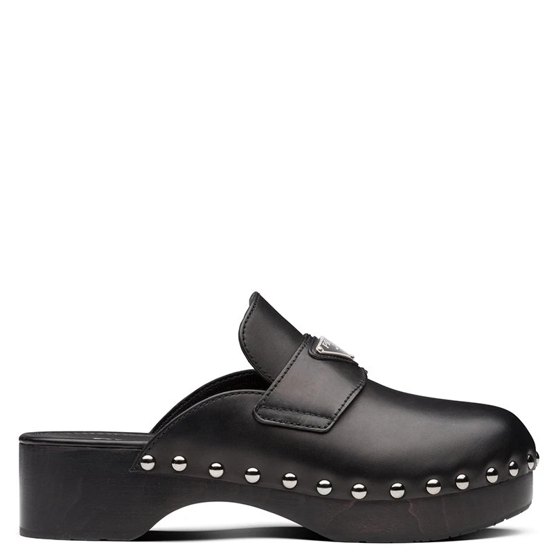 商品Prada|【预售3-7天】PRADA/普拉达 女士黑色铆钉装饰皮革木底鞋1Z794M_248_F0002_F_045,价格¥7706,第1张图片