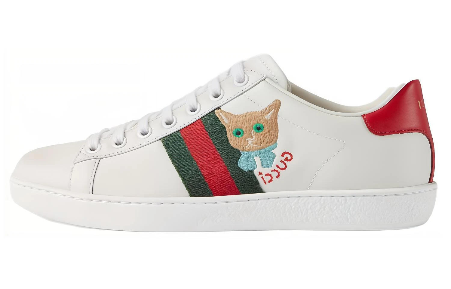 商品[国内直发] Gucci|古驰 ACE 猫咪刺绣 低帮 时尚板鞋 女款 白红,价格¥3736,第1张图片