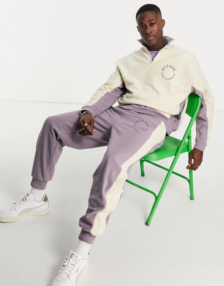 ASOS Actual co-ord relaxed joggers in polar fleece with colour block panels in purple商品第4张图片规格展示