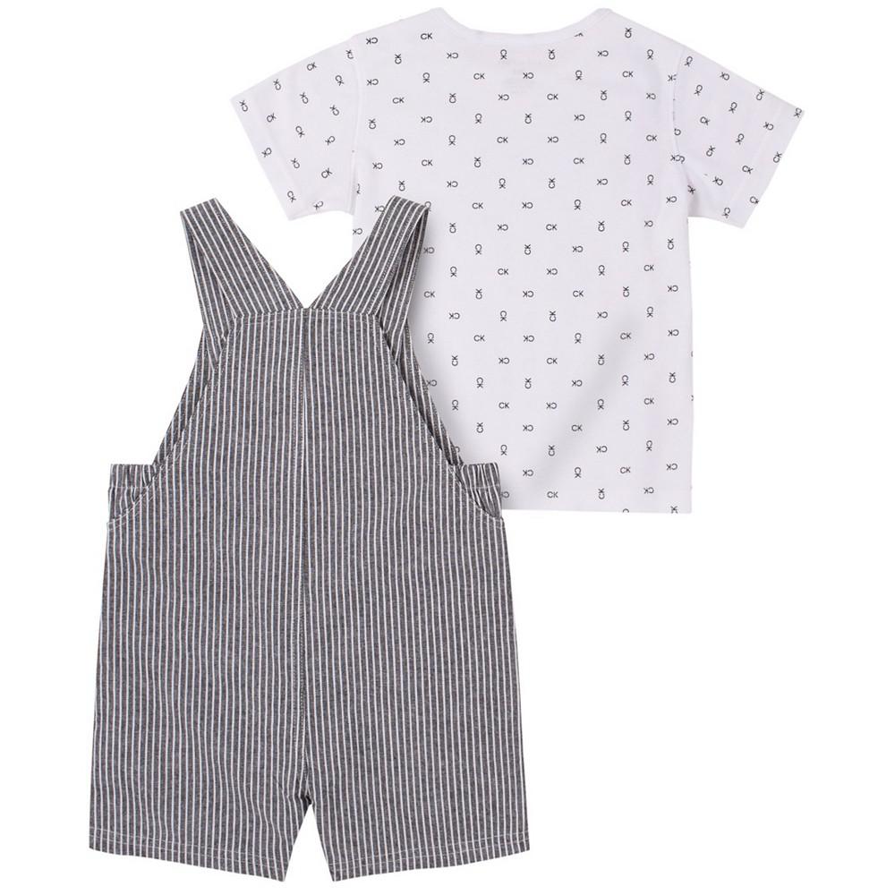Baby Boys Vertical Stripe Shortall and Logo T-shirt, 2-Piece Set商品第2张图片规格展示