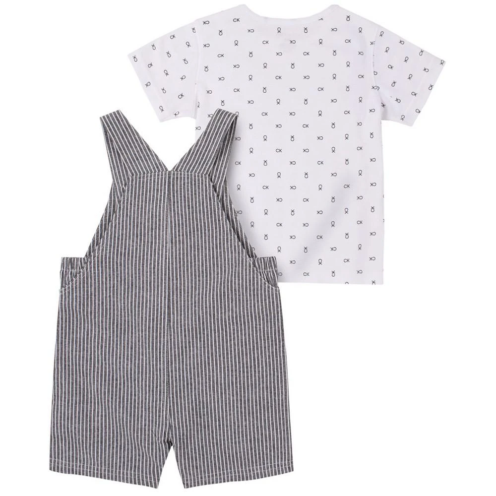 商品Calvin Klein|Baby Boys Vertical Stripe Shortall and Logo T-shirt, 2-Piece Set,价格¥223,第2张图片详细描述