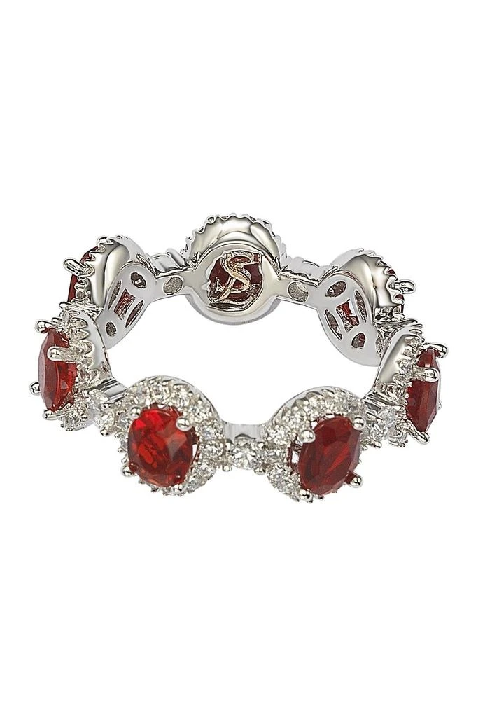 商品Suzy Levian|Sterling Silver Prong Set Red CZ & Pave Halo Station Eternity Band Ring,价格¥1090,第3张图片详细描述