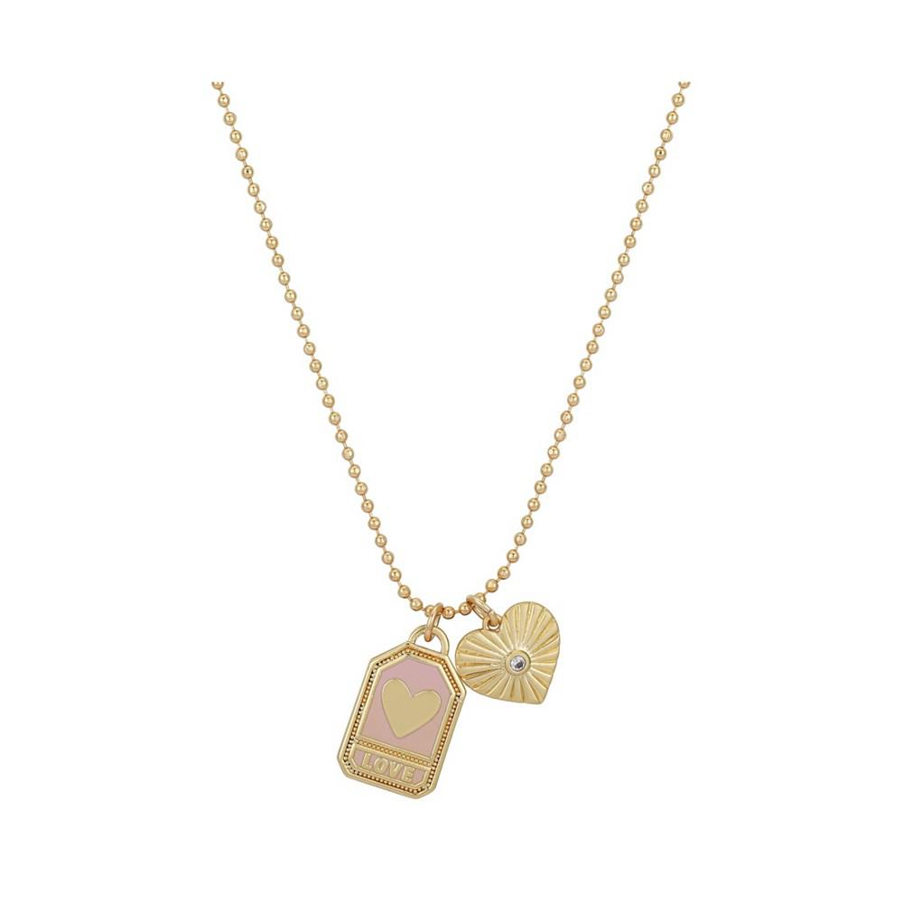 14K Gold Flash-Plated Crystal "Love" Heart Pendant Necklace商品第1张图片规格展示