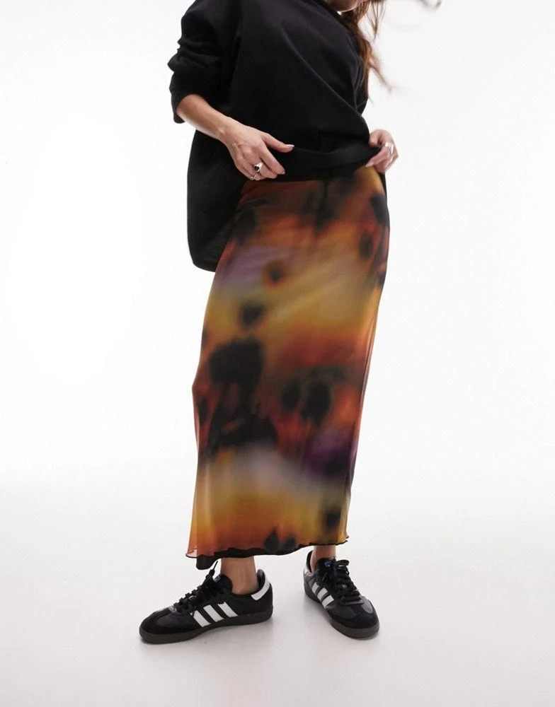 商品Topshop|Topshop jersey mesh maxi skirt with tie waist detail in abstract tie-dye,价格¥211,第4张图片详细描述