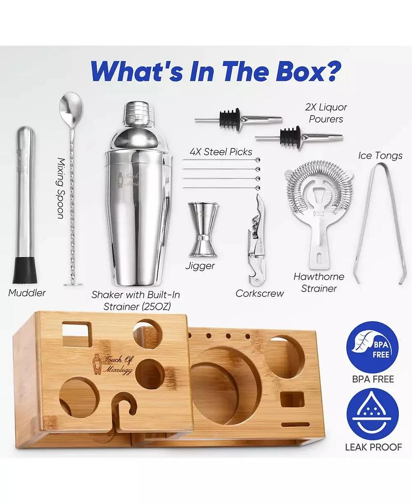 Premium 14 Piece Stainless Steel Bartender Kit with Bamboo Stand 商品