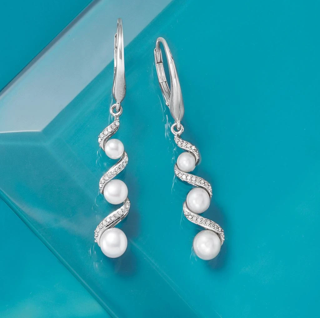 商品Ross-Simons|3.5-5mm Cultured Pearl and . Diamond Drop Earrings in Sterling Silver,价格¥1177,第3张图片详细描述