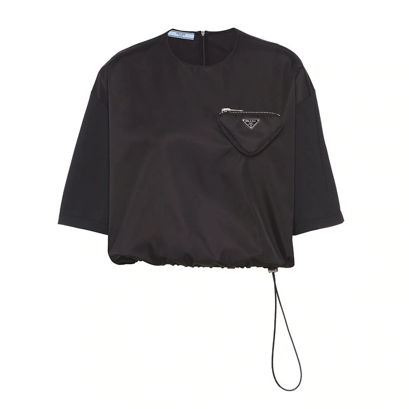 商品Prada|【预售3-7天】PRADA/普拉达 21年早秋 女士黑色短款现代街头风圆领针织 T 恤135696_1XBH_F0002_S_212,价格¥7393,第1张图片