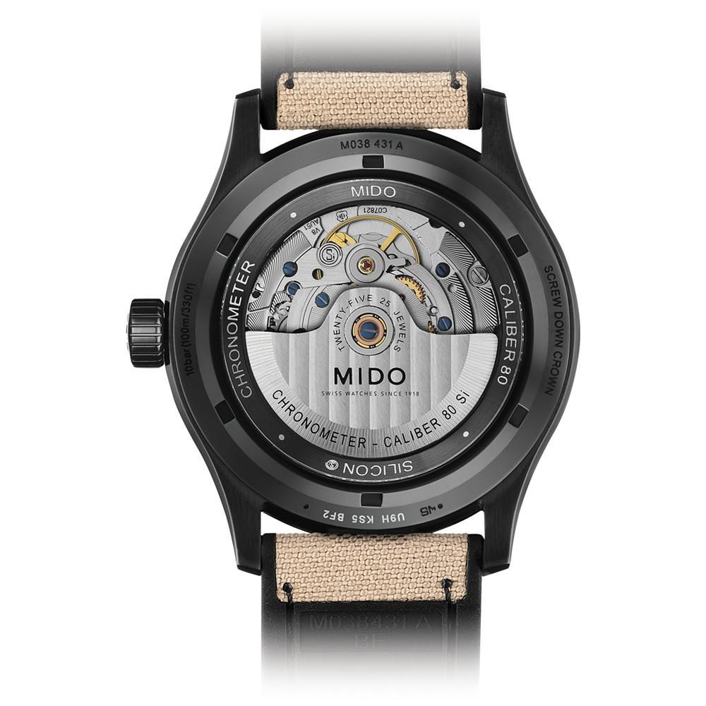 商品MIDO|Men's Swiss Automatic Multifort Chronometer Beige Fabric & Black Silicone Strap Watch 42mm,价格¥10165,第5张图片详细描述