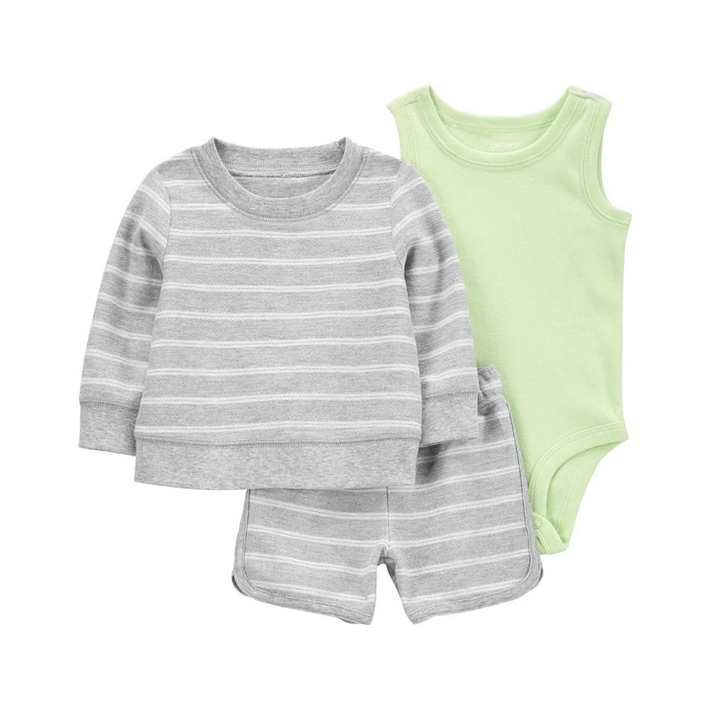 商品Carter's|Baby Boys French Terry Pullover, Bodysuit and Shorts, 3 Piece Set,价格¥128,第1张图片