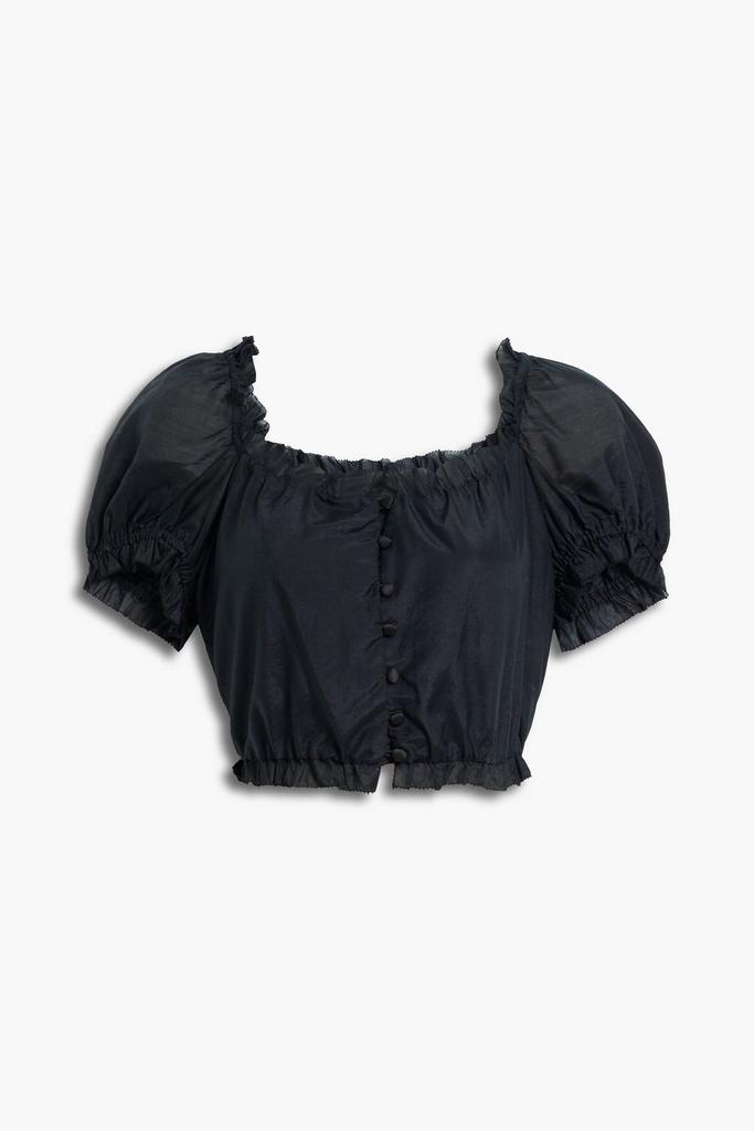 Cropped ruffled cotton and silk-blend voile top商品第1张图片规格展示