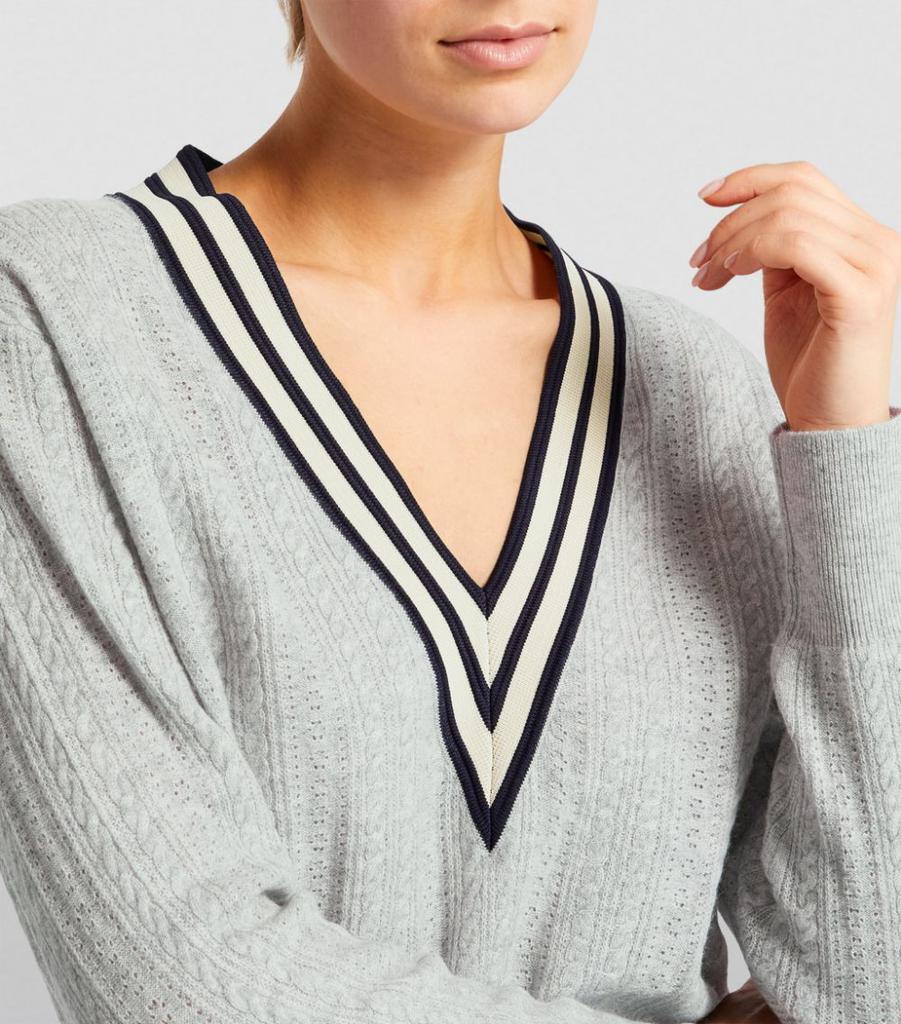Stripe-Trim Cable-Knit Sweater商品第6张图片规格展示