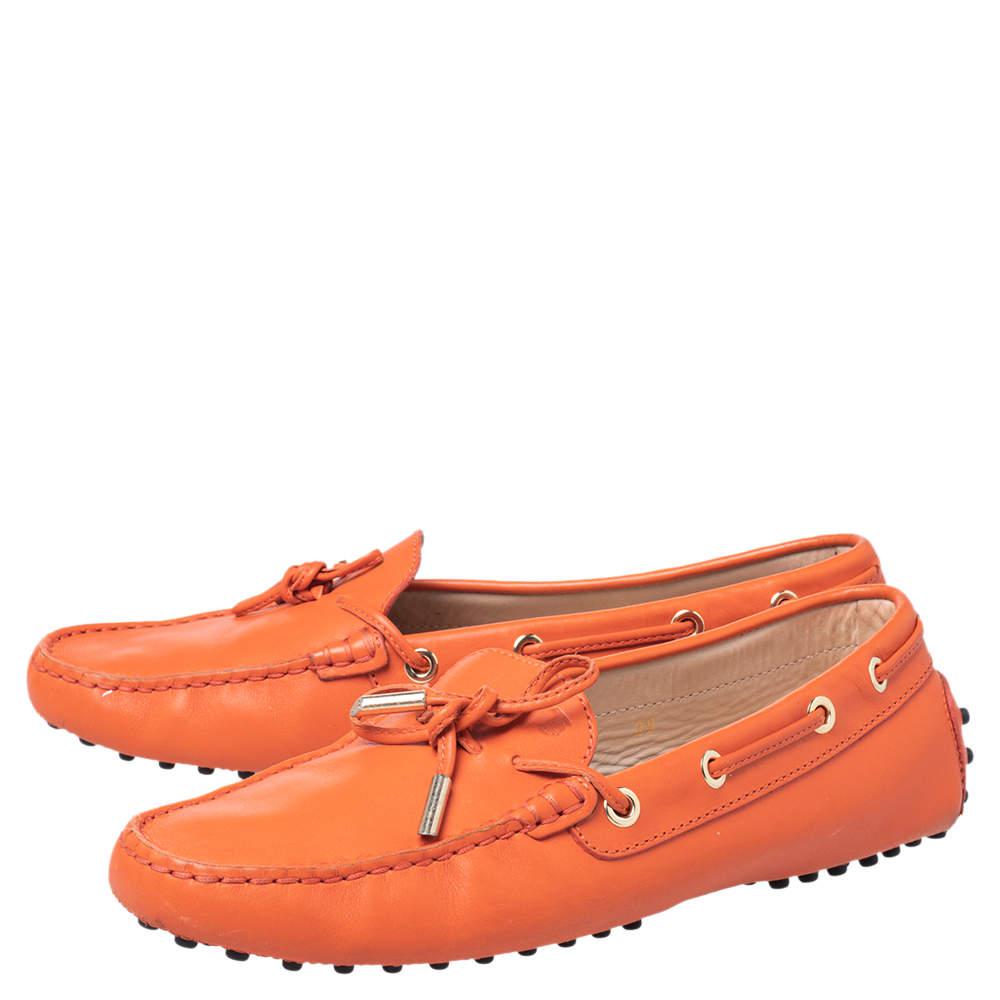 Tod's Orange Leather Bow Slip On Loafers Size 39商品第4张图片规格展示