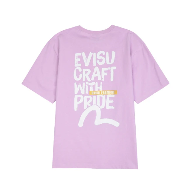 商品Evisu|【享贝家】（国内现货-QD）Evisu 韩版 休闲舒适圆领字母印花T恤 男女同款 粉紫 EU5UTS904PK,价格¥191,第1张图片