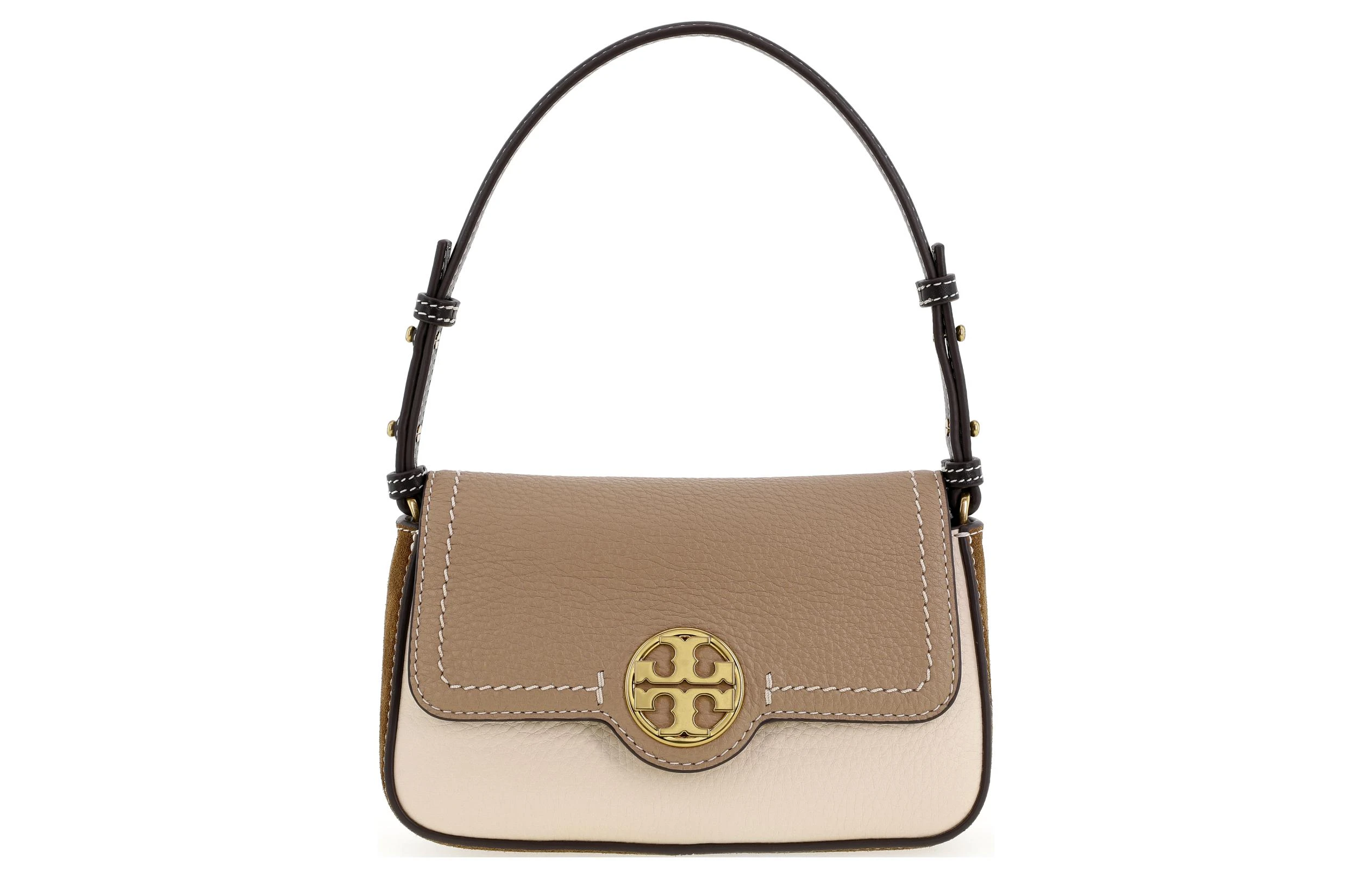 商品[国内直发] Tory Burch|汤丽柏琦 Felix 时尚简约 皮革 法棍腋下包手提单肩包 迷你 女款 杏色拼奶油白,价格¥3009,第1张图片