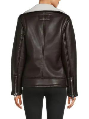 商品Michael Kors|Faux Fur & Faux Leather Moto Jacket,价格¥894,第4张图片详细描述