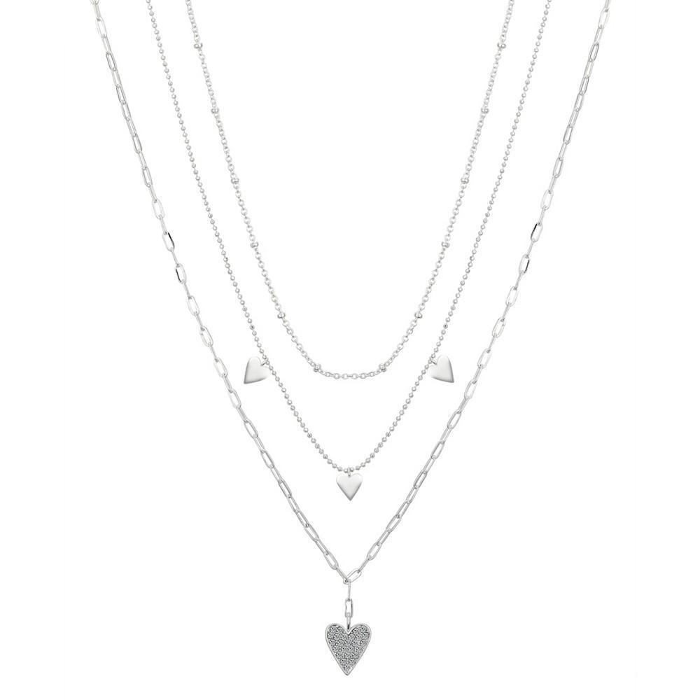 商品Unwritten|Fine Silver Plated Brass Crystal Heart Pendant on a Link Chain, Beaded Chain and Beaded Triple Heart Chain, 3 Piece Necklace Set,价格¥180,第1张图片