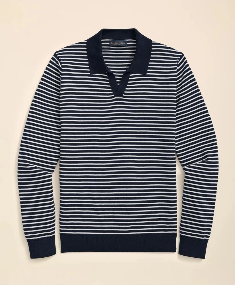 商品Brooks Brothers|Pima Cotton Mariner Stripe Johnny Collar Sweater,价格¥815,第1张图片